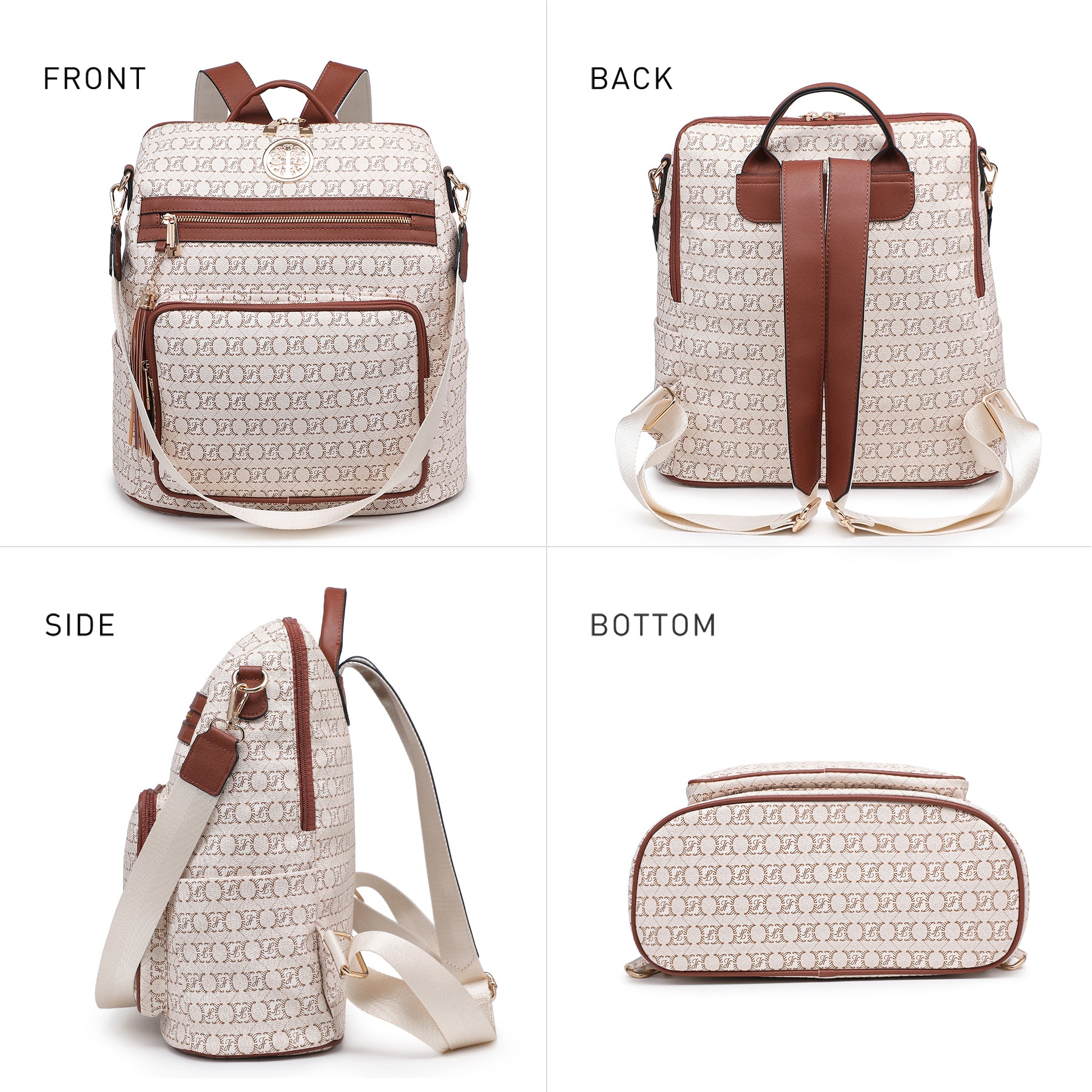 Women Fashion Backpack Purse Convertible Large Ladies Rucksack Travel Shoulder Bags Handbag Set 2pcs w/Tassel