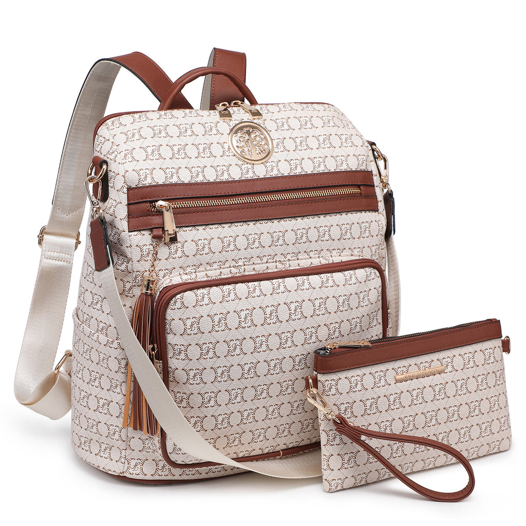 Women Fashion Backpack Purse Convertible Large Ladies Rucksack Travel Shoulder Bags Handbag Set 2pcs w/Tassel